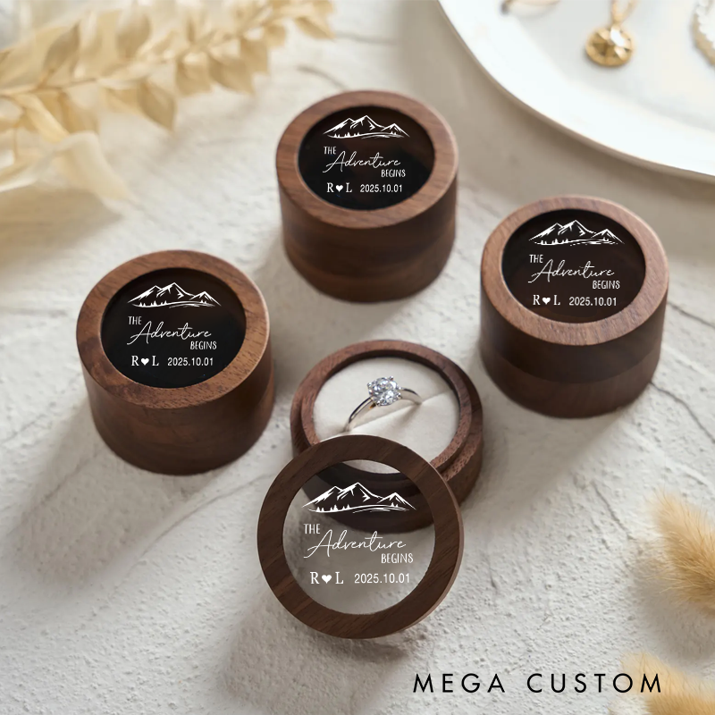 Personalized Wood Ring Box Custom Ring Box Outdoor Adventures Couple Ring Box Jewelry Box Gift for Couple