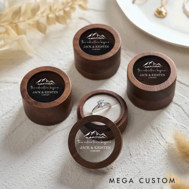 Personalized Wood Ring Box Jewelry Box Custom the Adventure Begins Couple Ring Box Gifts for Her