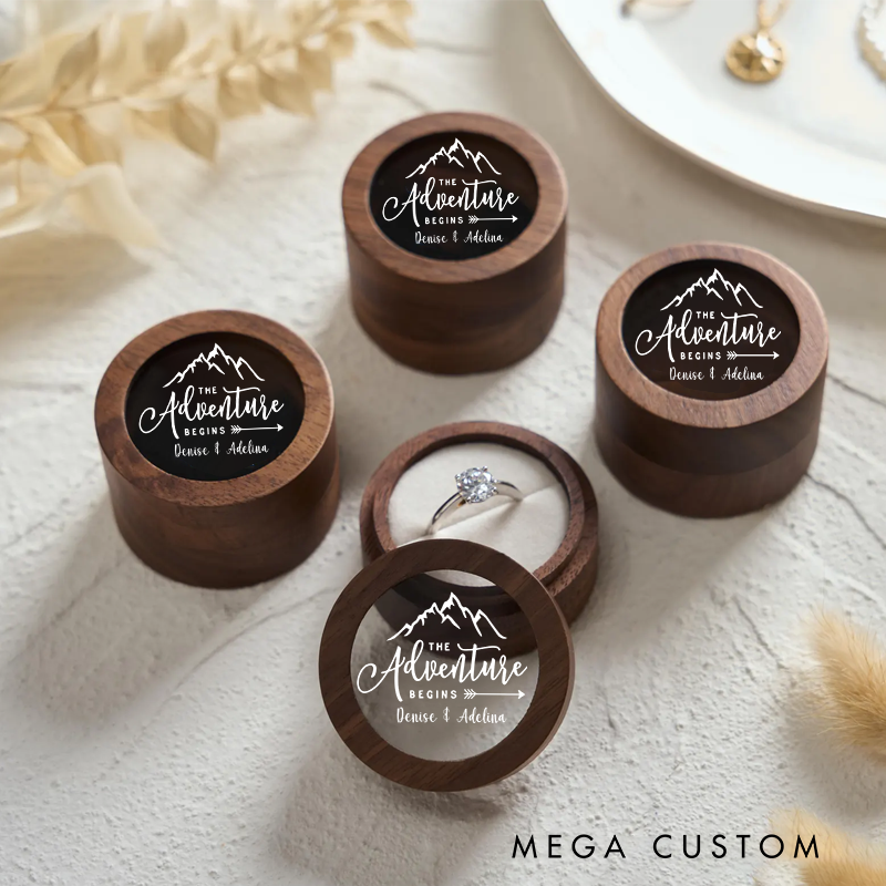 Personalized Wooden Ring Box Double Ring Box Custom Jewelry Box the Adventure Begins Couple Ring Box
