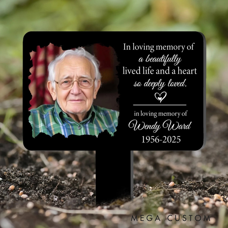 Personalized Plaque Stake In Loving Memory of a Beautifully Lived Life and a Heart So Deeply Loved Loss of Loved One Memorial Gift 