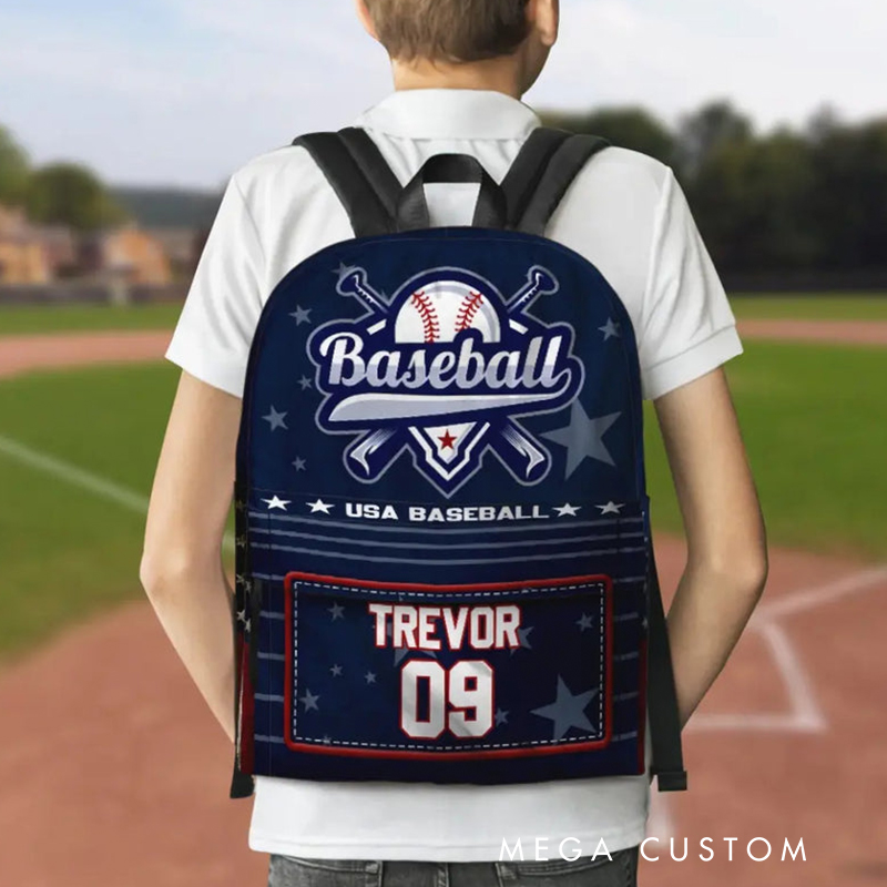 Personalized USA Baseball Themed Backpack with Custom Name and Number for Players and Fans  