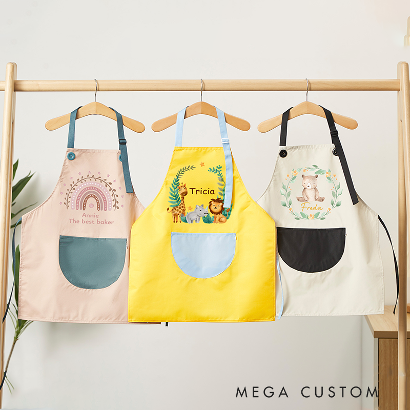 Personalized Animals Children Apron Custom Cooking Apron with Pocket Painting Apron Baking Apron Birthday Gift for Kids 