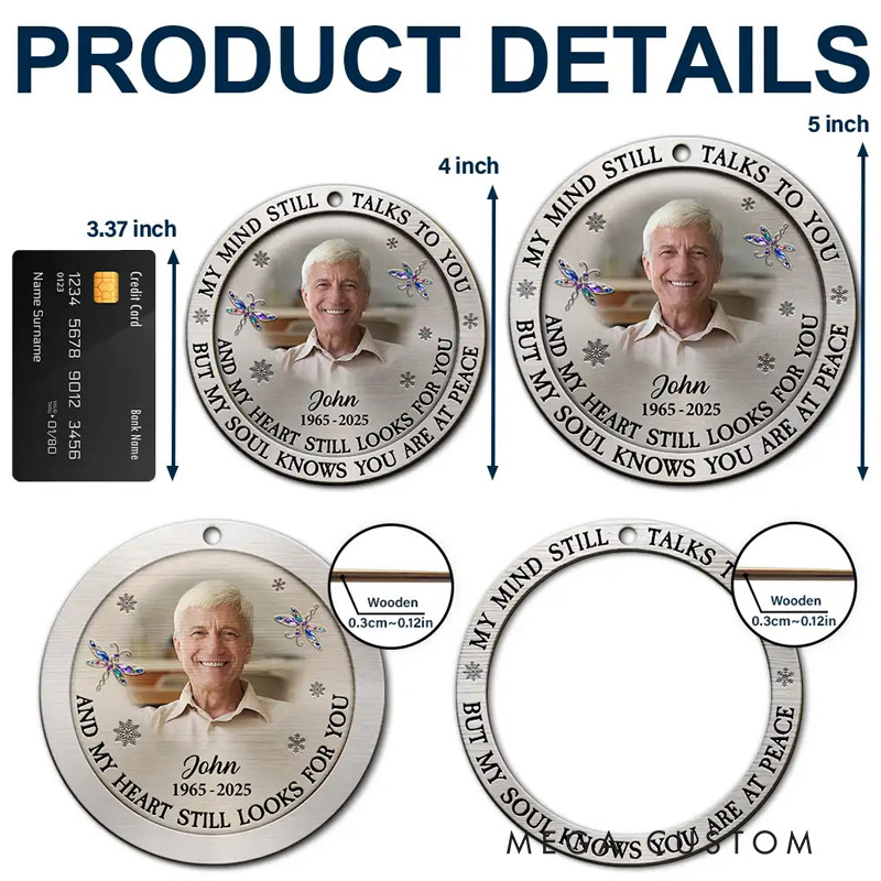 Personalized Photo Memorial Ornament My Mind Still Talks To You Custom Round Shaped Wood Ornament Sympathy Gift for Loss of Loved One