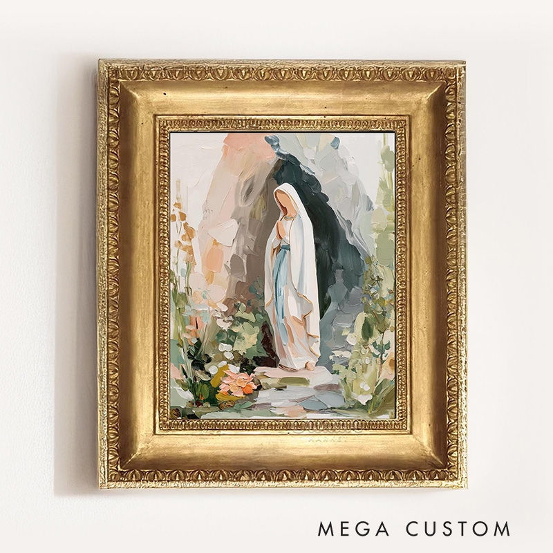 Personalized Our Lady of Lourdes Virgin Mary Catholic Modern Art Frameless Poster with Name Neutral Christian Wall Decor Gift for Her Blessed Mother