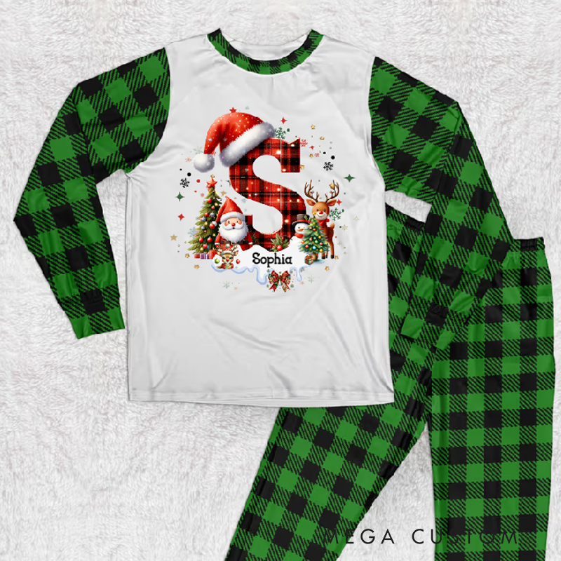 Personalized Alphabet Christmas Kids Pajama Set Birthday Gift for Boys and Girls