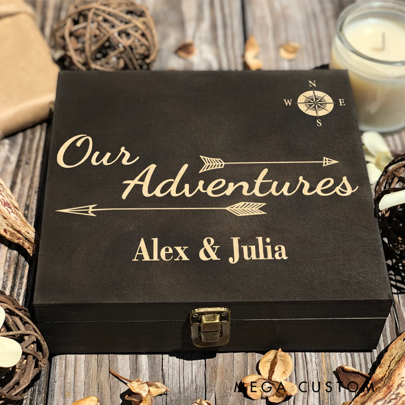 Personalized Wooden Keepsake Box Engraved Our Adventures Outdoor Anniversary Memory Box Wood Memory Box Gift for Outdoor Lover