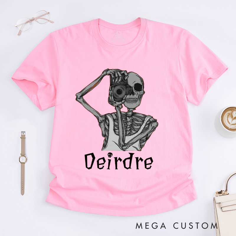 Personalized Skeleton Take Photos Classic T-Shirts Skeleton Shirt Funny Skeleton Tee Gifts For Those Who Love To Travel And Record