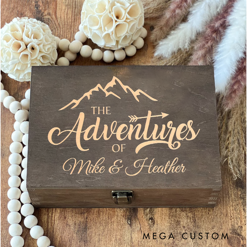 Personalized Wood Memory Box Engraved Wooden Keepsake Box Custom Gift Box Memory Chest Photo Box Gift for Outdoor Couple