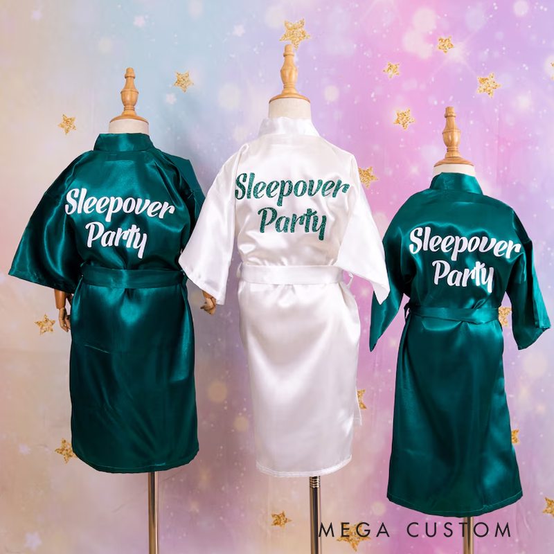 Personalized Spa Birthday Party Robes Custom Kids Satin Robes Sleepover Party Robes Girl Robe 