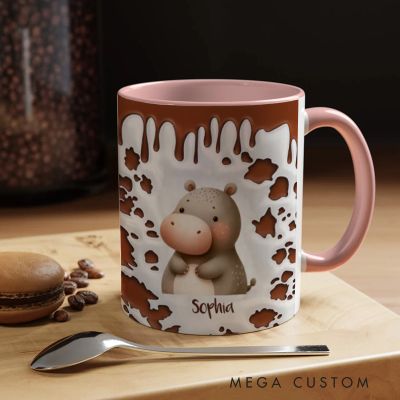 Personalized Animals Delight Mug with Adorable Chocolate Splash Design and Custom Name 3D Inflated Effect Printed Mug