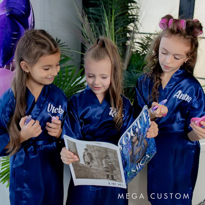 Personalized Spa Birthday Party Robes Custom Kids Satin Robes Sleepover Party Robes Girl Robe Birthday Gift