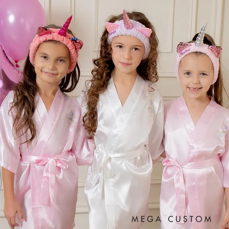Personalized Unicorn Spa Birthday Party Robes Custom Kids Satin Robes Sleepover Party Robes Girl Robe Birthday Gift