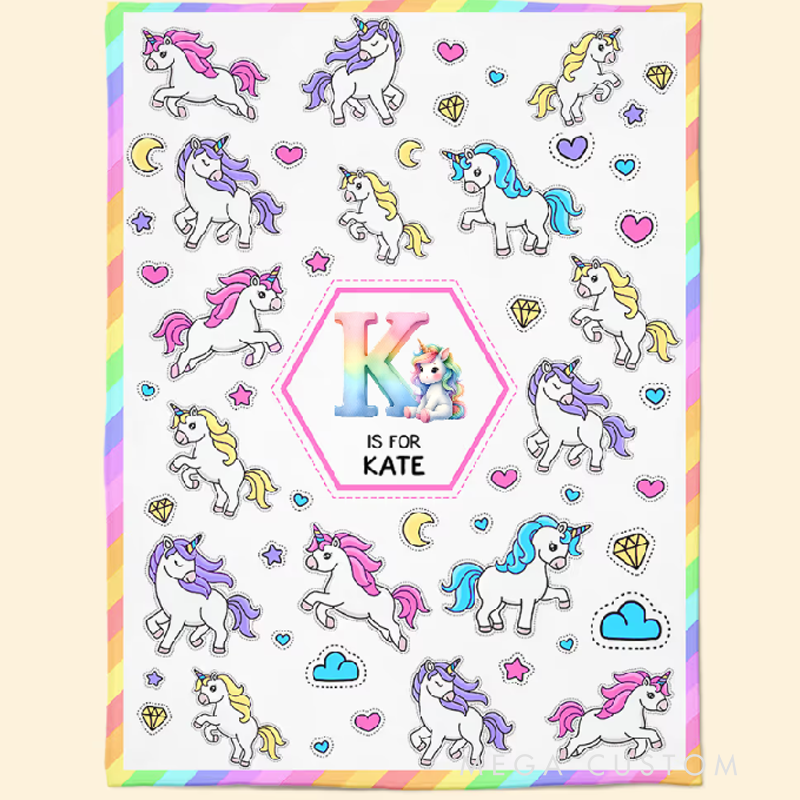 Construction Vehicles Truck, Unicorn Letter - Personalized Blanket