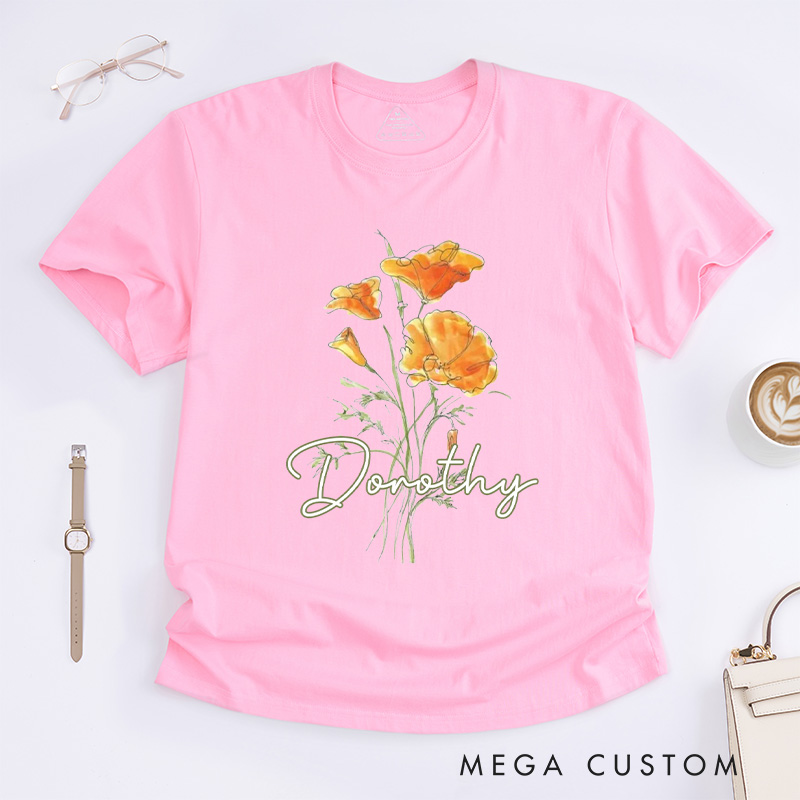 Personalized Golden Poppy Classic T-Shirts Wildflower Shirt Plant Lover Shirt Botanical Shirt California Poppy T shirt Gardening Lover Gift