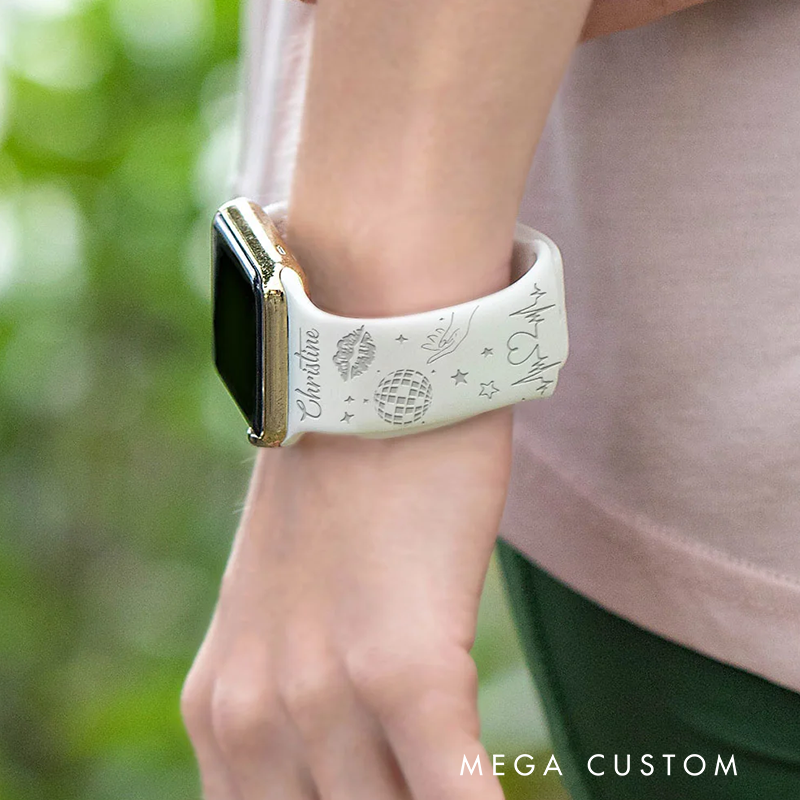 Personalized Retro Disco Ball Laser Printed for Apple Silicone Watch Band