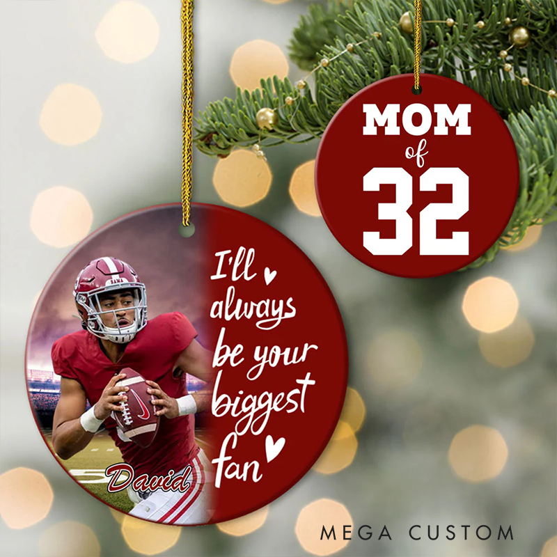 Personalized American Football Photo Ornament Custom Name and Jersey Number Christmas Decoration