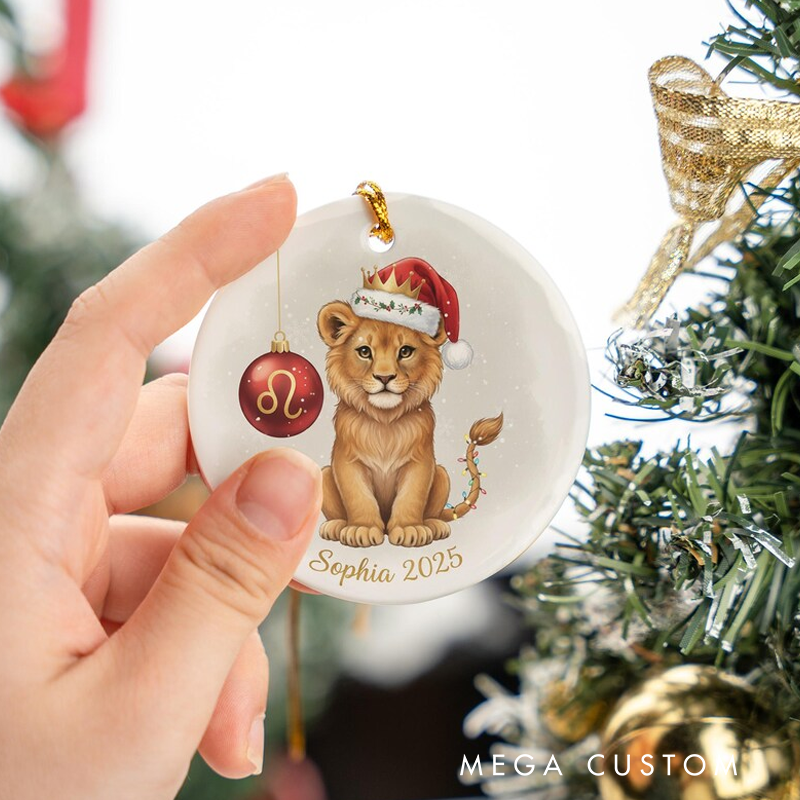 Personalized Ceramic Christmas Ornament Leo Zodiac Lion Christmas Decor Astrology Keepsake With Name Birthday Gift