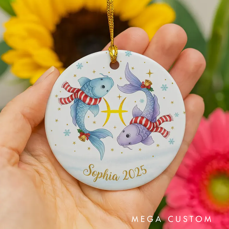 Personalized Ceramic Christmas Ornament Pisces Zodiac Sign Astrology Christmas Decoration With Name Birthday Gift