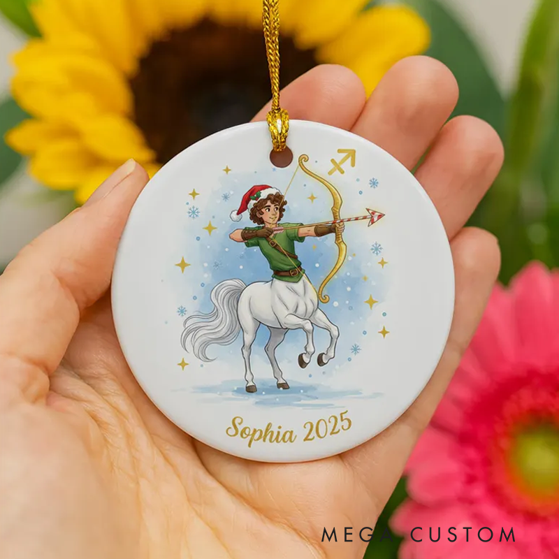 Personalized Ceramic Christmas Ornament Sagittarius Zodiac Sign Astrology Christmas Decoration With Name Birthday Gift