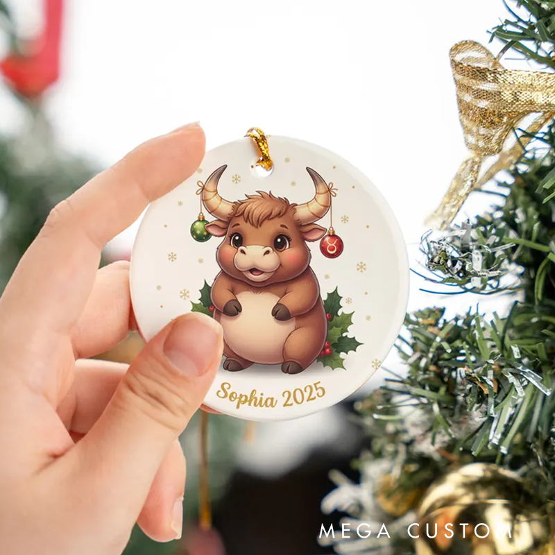 Personalized Taurus Christmas Ornament Ceramic Zodiac Bull Christmas Decoration Astrology Holiday Keepsake With Name Birthday Gift