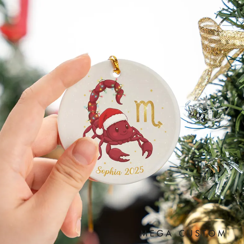 Personalized Ceramic Christmas Ornament Scorpio Zodiac Sign Christmas Tree Decoration With Name Birthday Gift