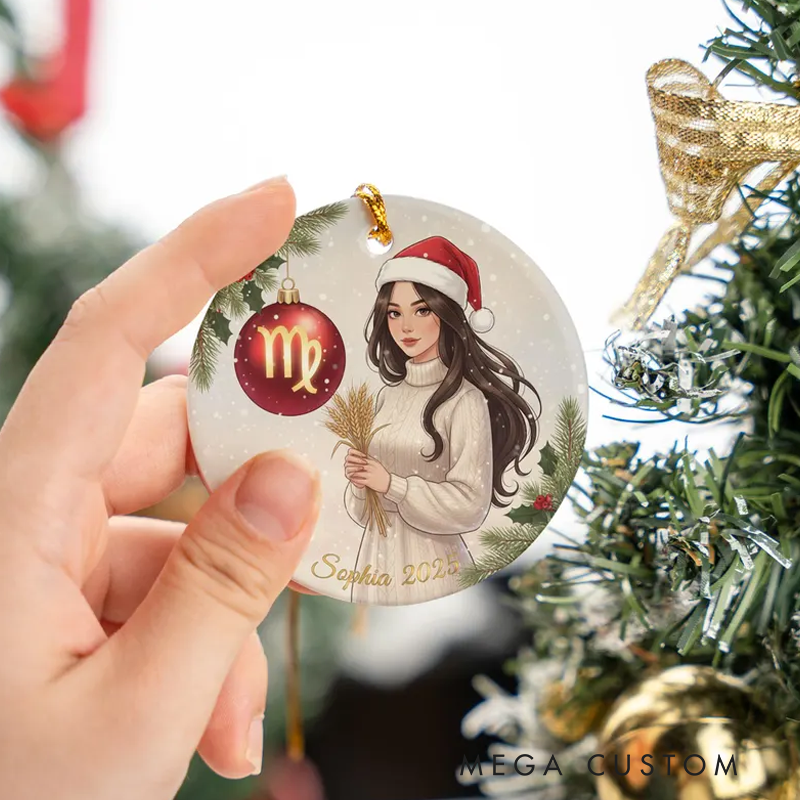 Personalized Ceramic Christmas Ornament Virgo Zodiac Girl Christmas Tree Decoration With Name Birthday Gift