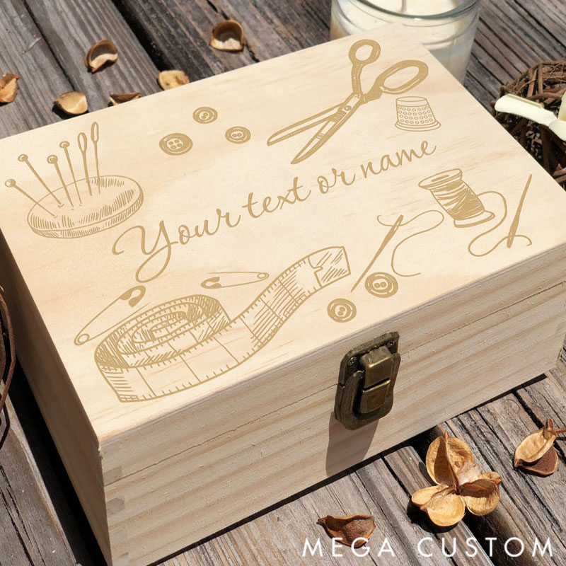 Personalized Engraved Wooden Sewing Box Keepsake Storage