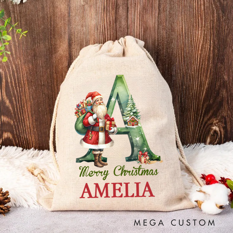 Personalized Santa Claus Christmas Gift Bag with Name Christmas Gift for Boys Girls