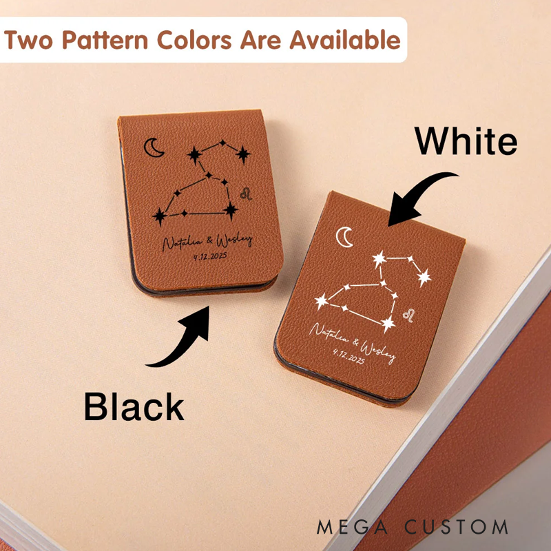 Personalized Zodiac Sign Design Magnetic Leather Bookmark Clip with Engraved Name and Initial Birthday Gift for Book Lovers Bookworm
