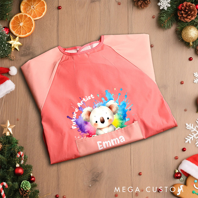 Personalized Watercolor Animal Kids Art Apron Long Sleeve Kid Apron with Name Painting Handcraft Activities Birthday Holiday Gift for Kids