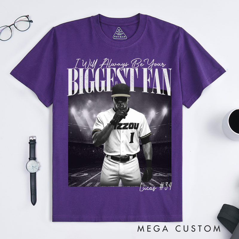 Personalized "I’ll Always Be Your Fan" Baseball T-Shirt with Custom Photo and Name 