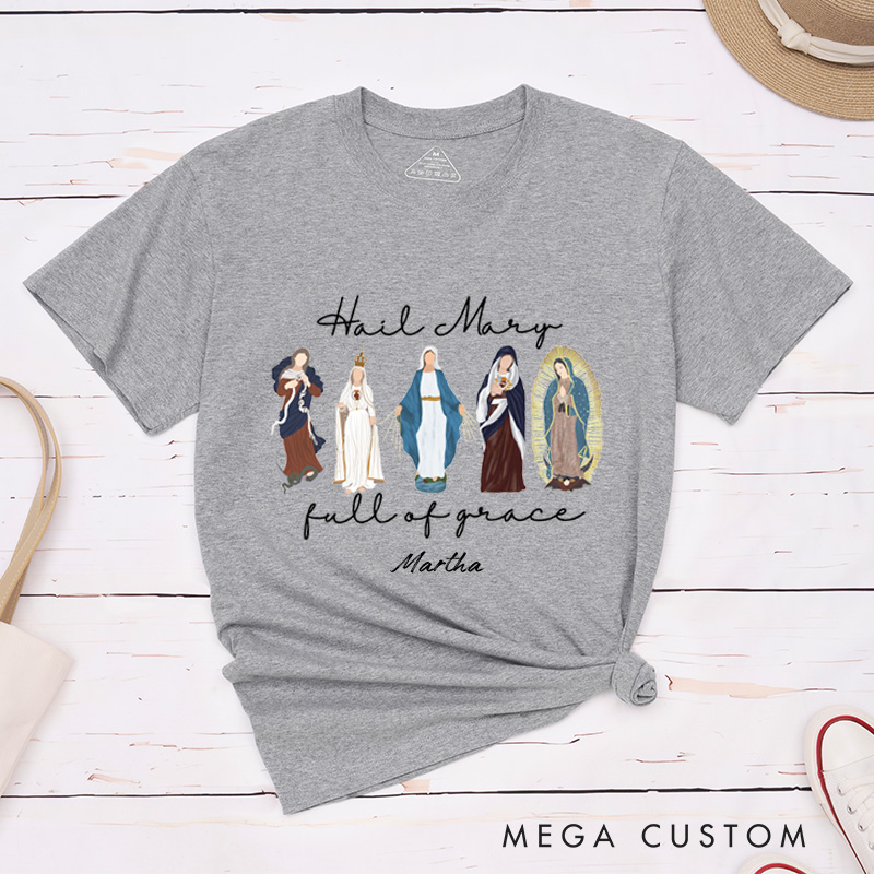 Personalized Blessed Virgin Mary Full of Grace Classic T-Shirt with Name Religious Gift Catholic Gift 