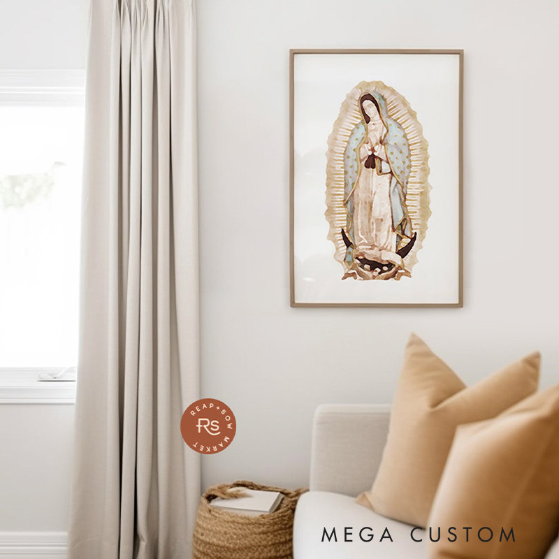 Personalized Virgin Mary Catholic Frameless Poster with Name Wall Decor Our Lady of Guadalupe Watercolor Painting Gift for Her Faith Art Print Marian