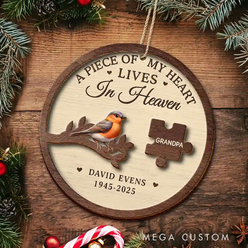 Personalized 2-Layered Wooden Ornament A Piece Of My Heart Lives In Heaven Sympathy Gift for Loss of Loved One