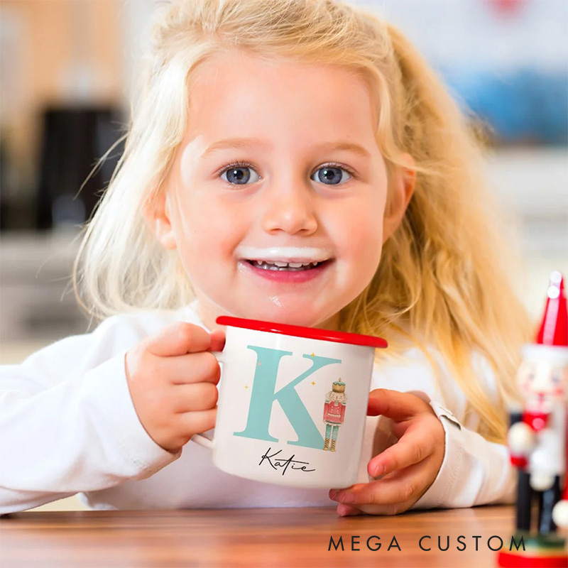 Personalized Cartoon Nutcracker Dance Lover Enamel Mug with Initial and Name Back to School Birthday Gift for Kids