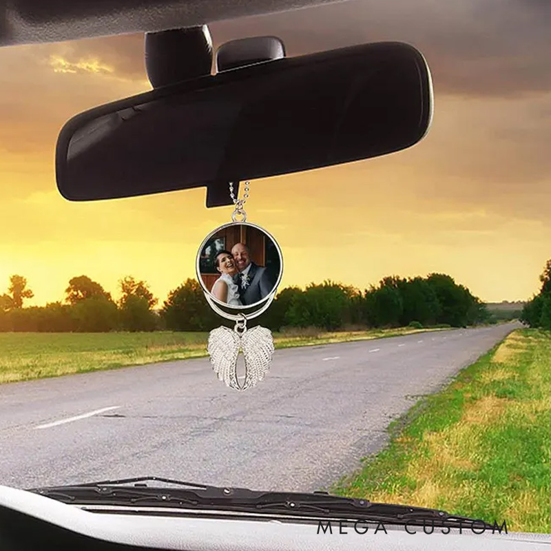 Personalized Photo Angel Wings Memorial Hanging Charm Custom Rear View Mirror Charm Remembrance Gift Memorial Guardian Angel Car Charm