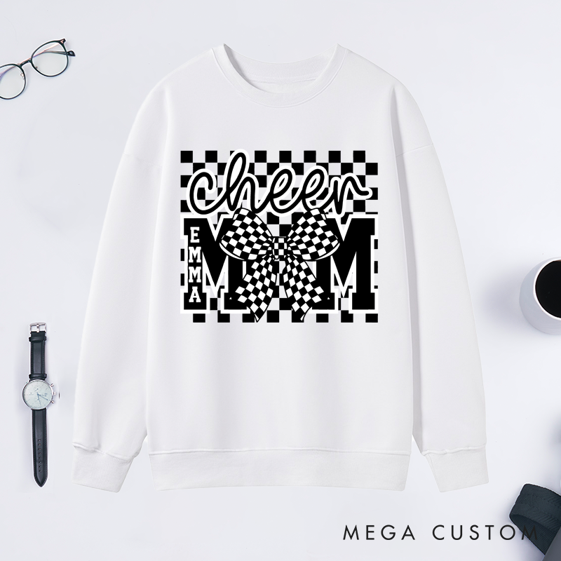 Personalized Cheer Mom Sweatshirt with Custom Name and Stylish Bow Design A Unique and Thoughtful Gift for Cheerleading Moms