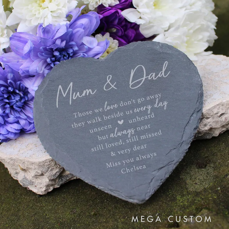 Personalized Graveside Memorial Ornament Memorial Plaque Slate Heart Shaped Cemetery Grave Decoration Loved One Remembrance Gift