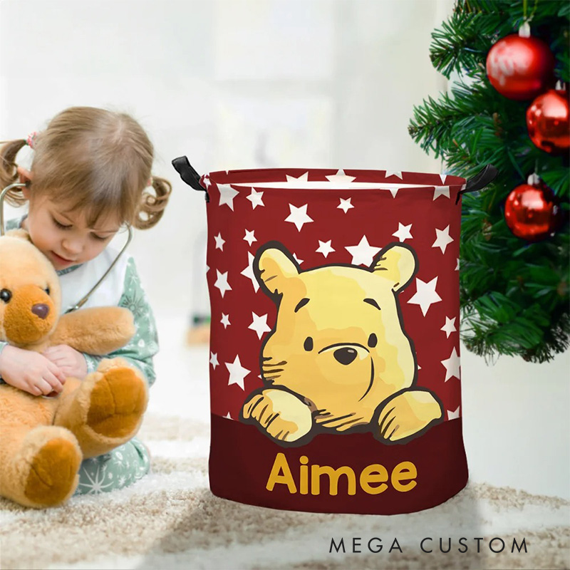 Personalized Santa Hat Cartoon Bear Collapsible Storage Basket for Laundry Toys Organizer Cartoon Lover Gift for Kids