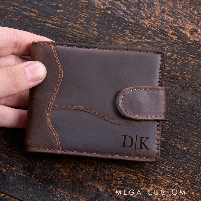 Personalized Leather Wallet For Men Engraved Crazy Horse Wallet Leather Gift for Him Groomsman Gift Boyfriend Gift Dad Gift Husband Gift