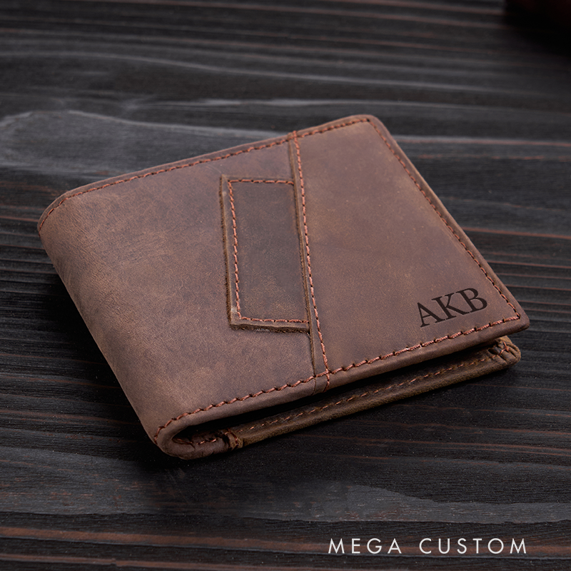 Personalized Leather Wallet Engraved Mens Wallet Crazy Horse Wallet Birthday Gift for Him Groomsman Gift Boyfriend Gift Dad Gift Husband Gift