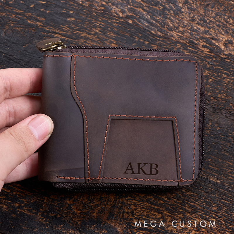 Personalized Crazy Horse Wallet Men's Leather Wallet Engraved Wallet For Him Vintage Wallet Anniversary Gift for Men Birthday Gift For Boyfriend Dad Husband 