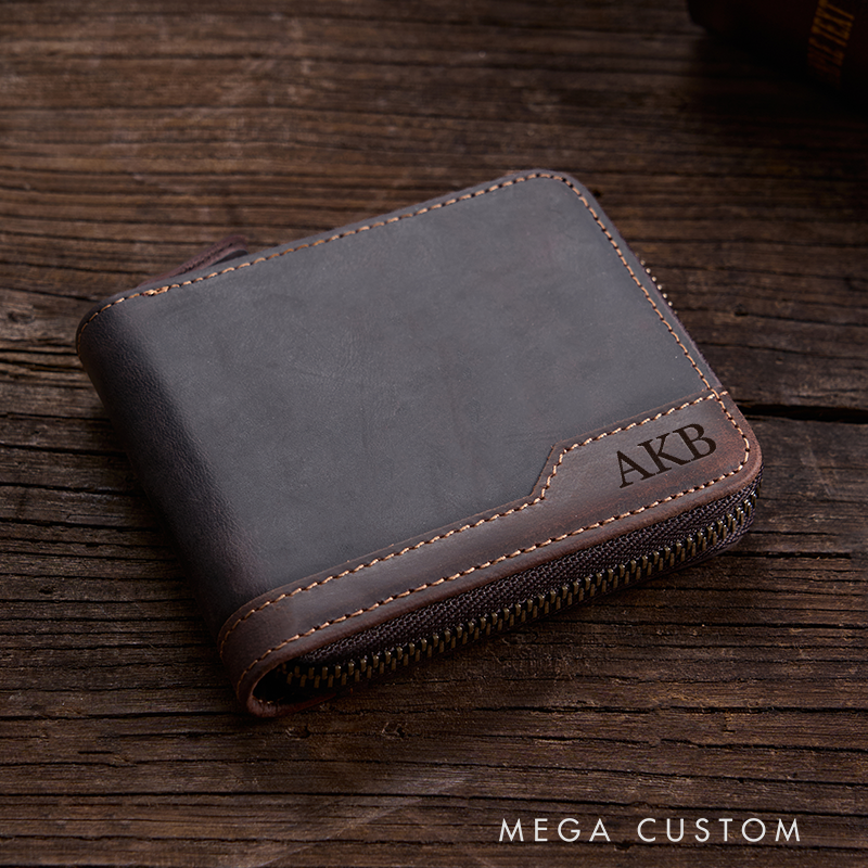 Personalized Leather Wallet For Him Crazy Horse Leather Wallet Engraved Mens Wallet Minimalist Wallet Anniversary Gift For Him Boyfriend Gift Dad Gift Husband Gift