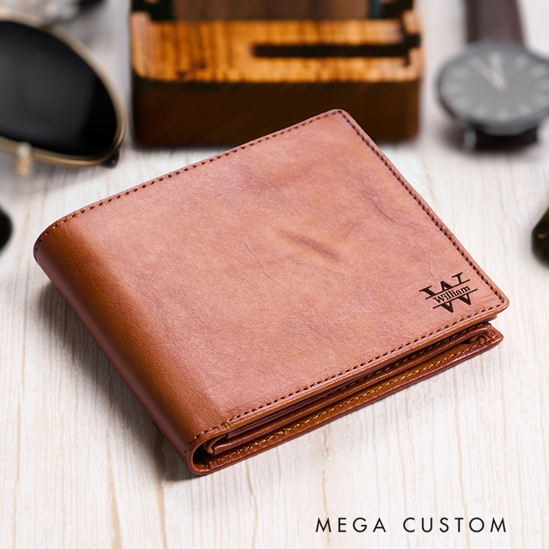 Personalized Leather Wallet For Him Engraved Wallet Men's Leather Wallet Minimalist Wallet Anniversary Gift For Him Boyfriend Gift Dad Gift Husband Gift