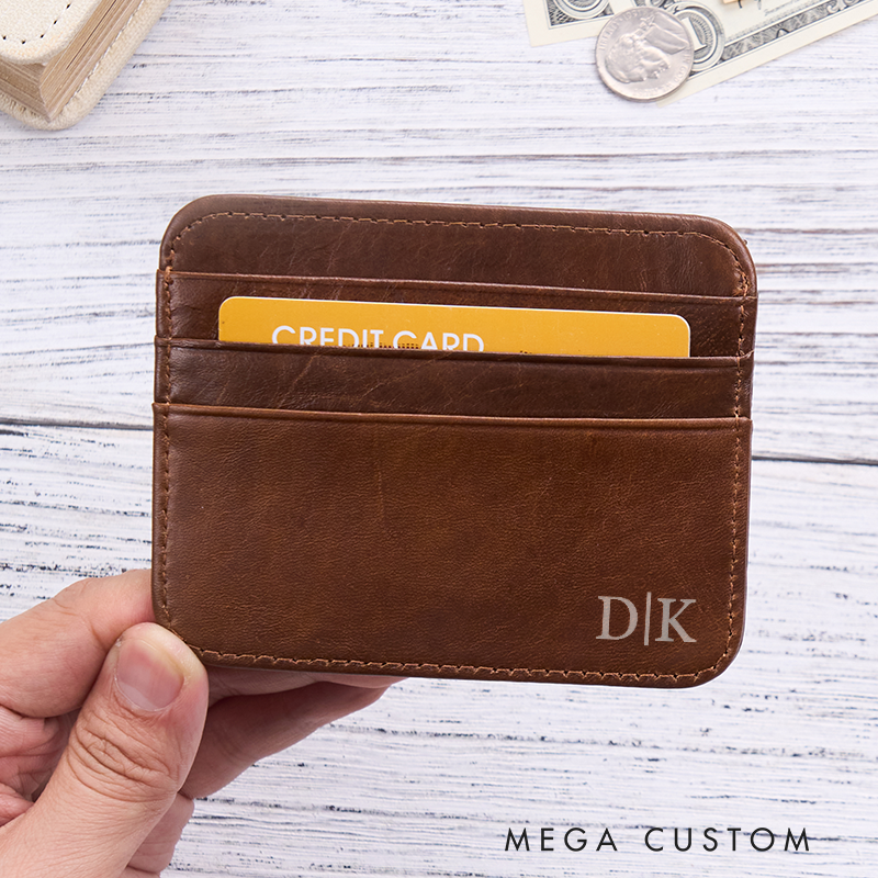 Personalized Leather Wallet Leather Card holder Engraved Mens Wallet Minimalist Wallet Slim Wallet ID Holder Anniversary Gift For Him Birthday Gifts for Boyfriend Dad Husband