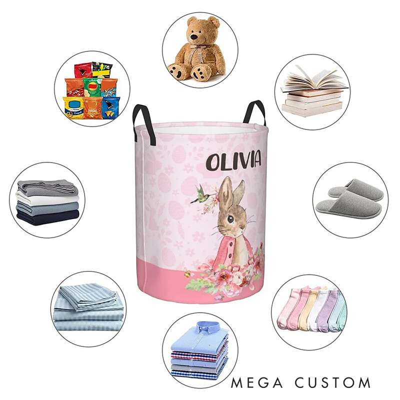 Personalized Cartoon Rabbit Bunny Collapsible Storage Basket for Laundry Toys Organizer Cartoon Lover Gift for Kids