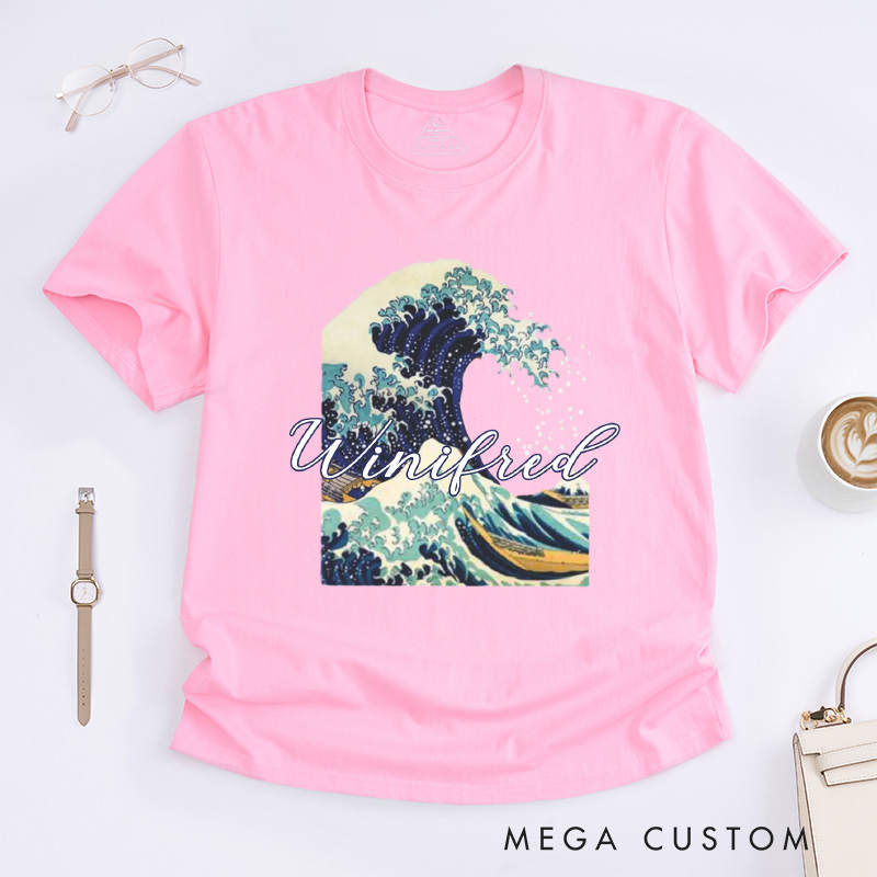 Personalized Giant Wave Classic T-Shirts Artistic Shirts Vacation Tee Customized Name Shirt Gift For Traveler