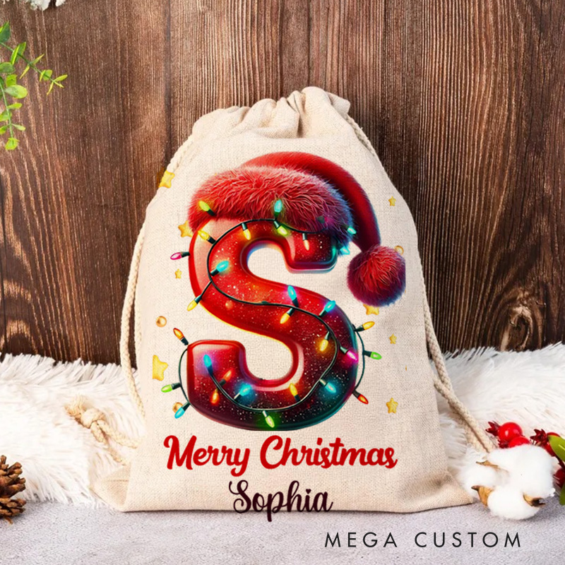 Personalized Initial Christmas Bag with Festive Lights and Custom Name for Joyful Holiday Celebrations Christmas Bag