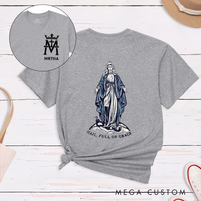 Personalized Our Lady of Grace Classic T-Shirt with Name Christian Shirt Hail Full of Grace Tee Religious Gift Catholic Gift