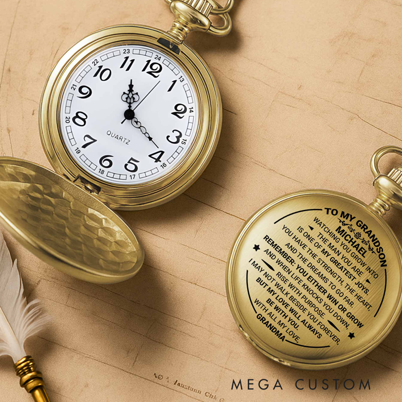 Personalized To My Grandson Watching You Grow Love from Grandma Pocket Watch Gift for Grandsons
